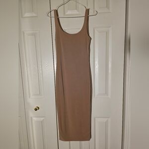 Stretch Knit Midi Dress In Nude